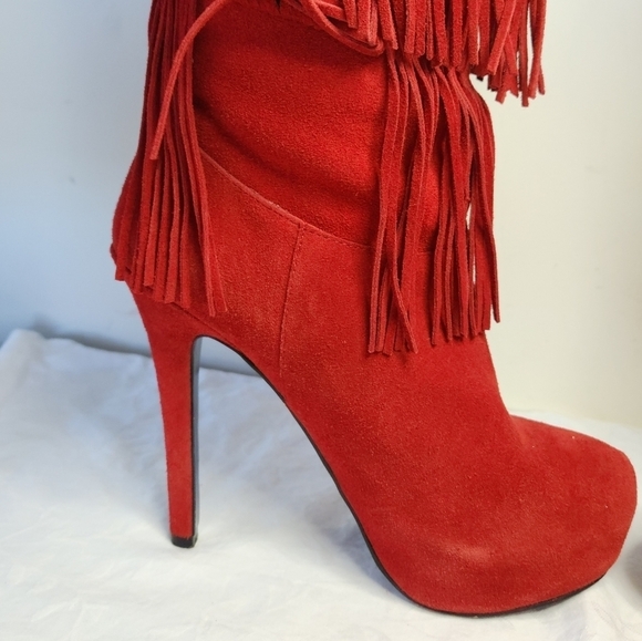 Red Leather Platform Stiletto Boots - Picture 9 of 16